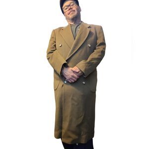 Vintage Men's Harve Bernard Camel Brown Wool Coat Size XL Double Breasted